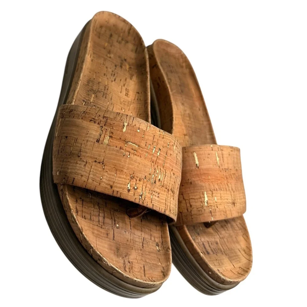 Donald J‎ Pliner Fiji Cork Gold Platform Slide Sandals 8.5